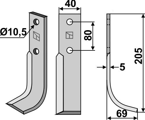 Terä 205 x 40 mm, oikea