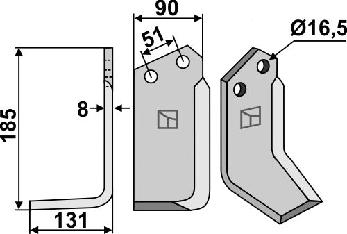Terä 185 x 90 mm, vasen