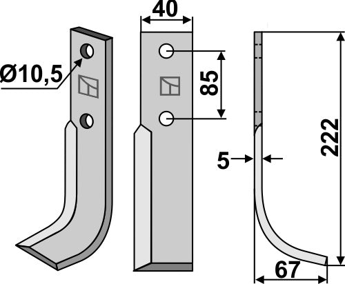 Terä 222 x 40 mm, oikea
