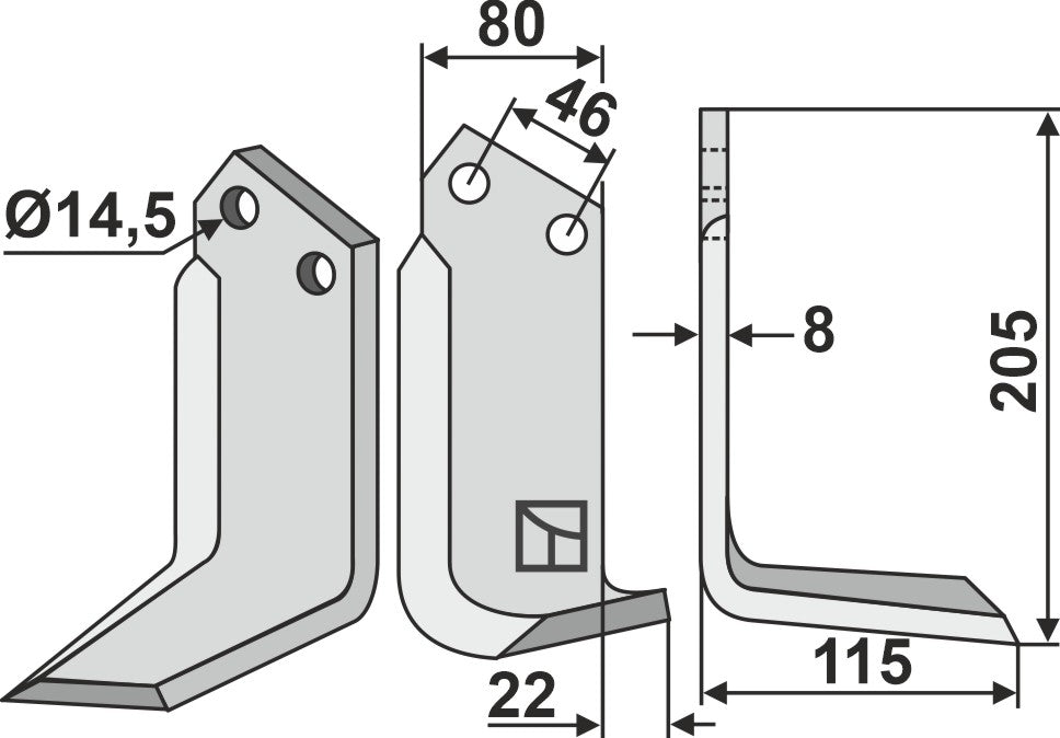 Terä 205 x 80 mm, oikea