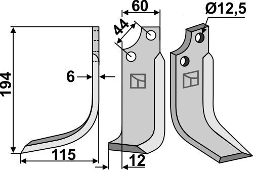 Terä 194 x 60 mm, vasen
