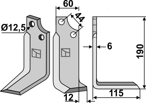 Terä 190 x 60 mm, oikea