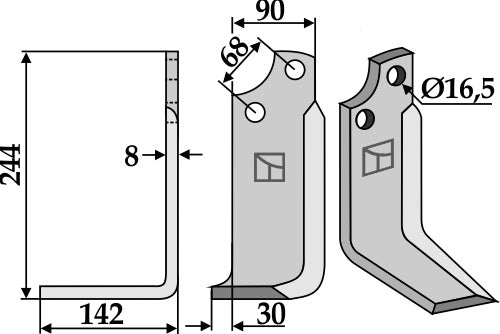 Terä 244 x 90 mm, vasen