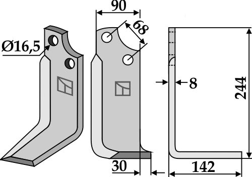 Terä 244 x 90 mm, oikea