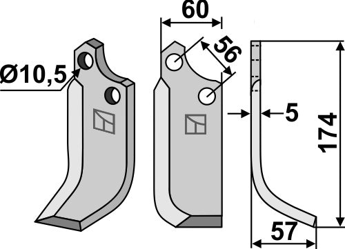 Terä 174 x 60 mm, oikea
