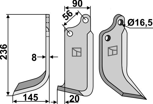 Terä 236 x 90 mm, vasen