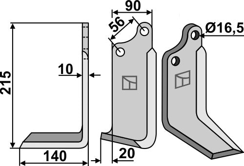 Terä 215 x 90 mm, vasen