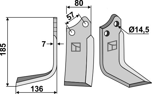 Terä 185 x 80 mm, vasen