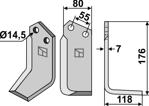 Terä 176 x 80 mm, oikea
