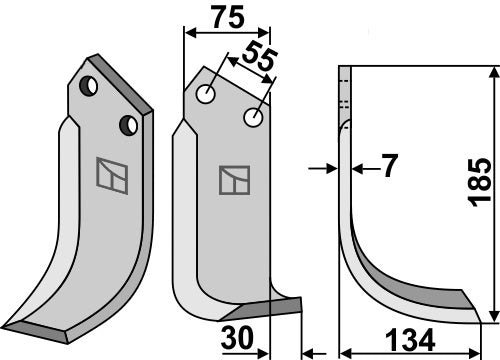Terä 185 x 75 mm, oikea