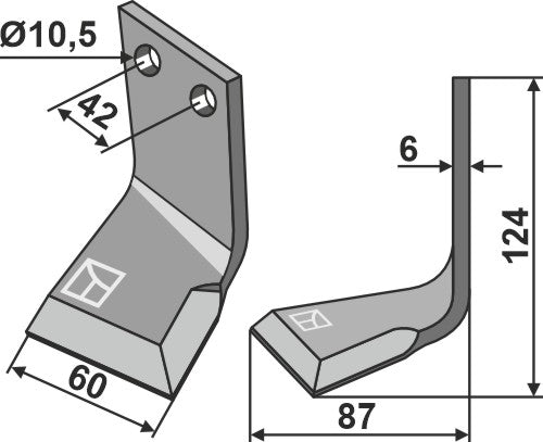 Pyörivä piikki 124x60 mm, vasen