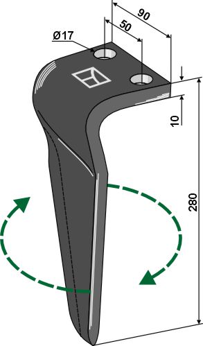 Pyörivän äesän piikki 280 mm, oikea