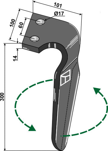 Kierrekultivaattorin piikki 300 mm, vasen