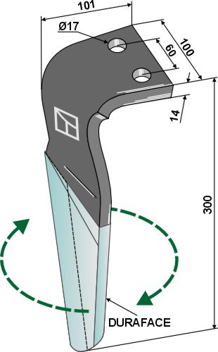 Pyörivän äesän piikki (DURAFACE) 300 mm, oikea