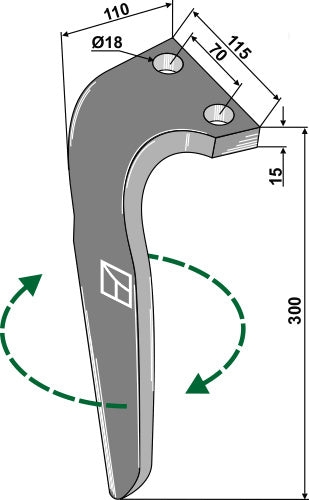 Kierrekynsien piikki 300 mm, oikea