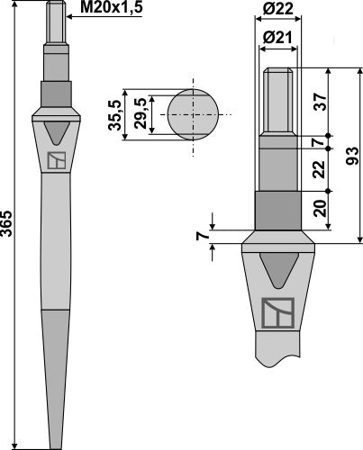 Kierrekynsien piikki 365 mm