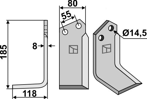 Terä 185 x 80 mm, vasen