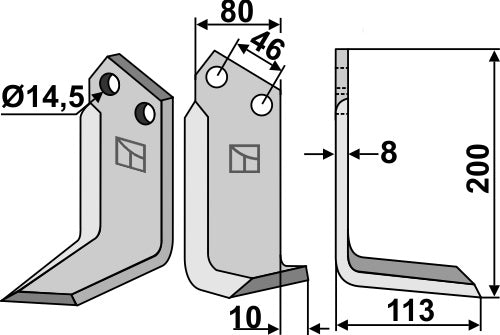 Terä 200 x 80 mm, oikea