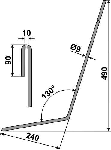 Følgende tind Ø9 mm, høyre