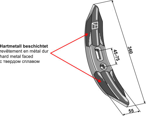 Kultivatorskjær 360 mm - hardmetallbelagt
