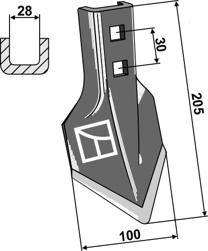 Kultivatorskjær Lilla-Harrie 205mm