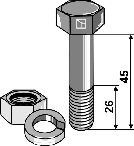 Bolt med mutter og delt skive - 5/8''UNF