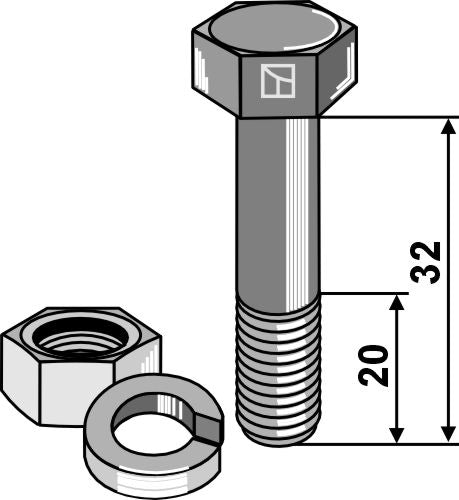 Bolt med mutter og delt skive - 7/16x32 12.9