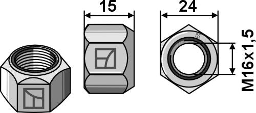 Helmetallmutter med klemmeanordning M16 - DIN980 galv. 10.9