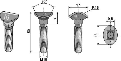 Kultivatorbolt - M10x50 - 10.9