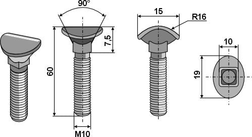 Kultivatorbolt - M10x60 - 10.9