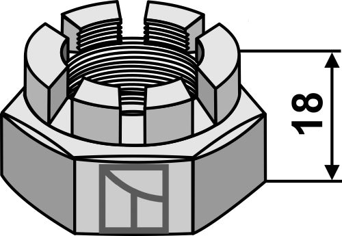 Sekskantet kronemutter M 30 x 3,5 for 30x30 firkantet skaft