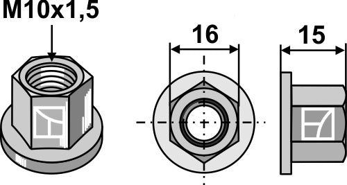 Sekskantflensmutter - M10x1,5