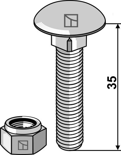 Tallerkenhodeskrue M8x1,25x35 med selvlåsende muttere