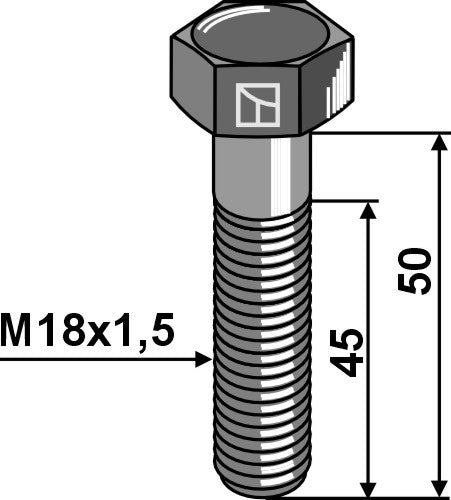 Sekskantbolt med metrisk fingjenge - M18x1,5x50 - 10.9