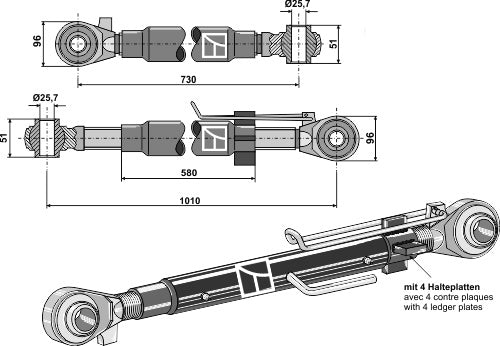 Toppstag med herdede strekkstenger M42x3