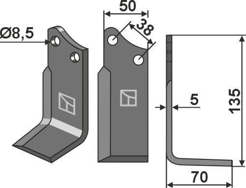 Blad 135x50mm, høyre