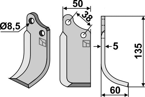 Blad 135x50mm, høyre