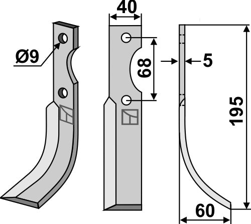 Blad 195x40mm, høyre