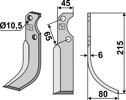 Blad 215x45mm, høyre