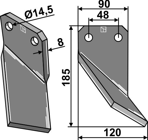 Roterende tind 185x90mm, høyre