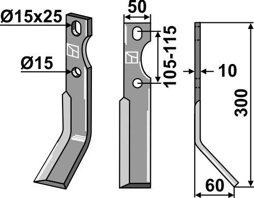 Blad 300x50mm, høyre