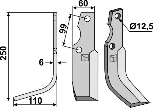 Blad 250x60mm, venstre