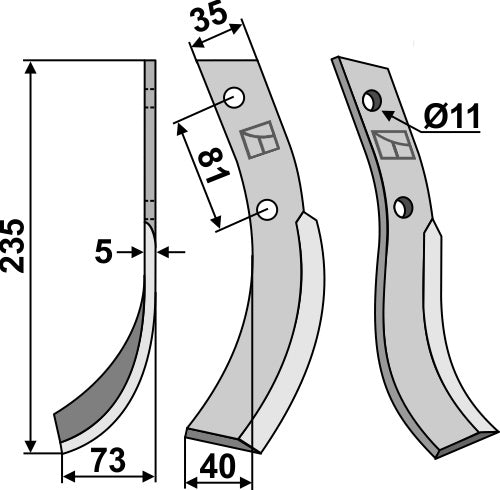 Blad 235x35mm, venstre