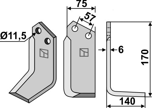 Blad 170x75mm, høyre