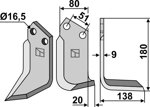 Blad 180x80mm, høyre