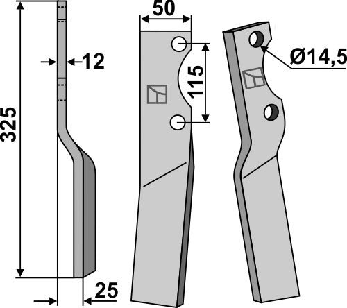 Roterende tind 325x50mm, venstre