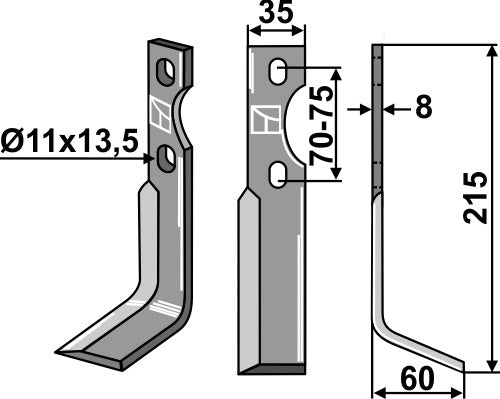 Roterende tind 215x35mm, høyre