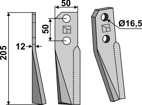 Roterende tind 205x50mm, venstre