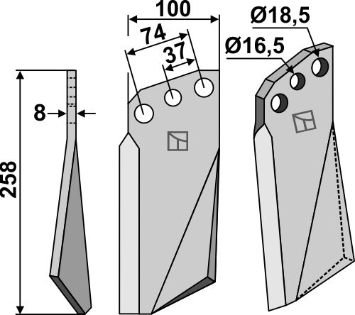 Roterende tind 258x100mm, venstre