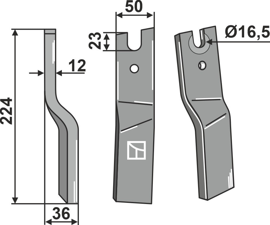 Roterende tind 224x50mm, venstre